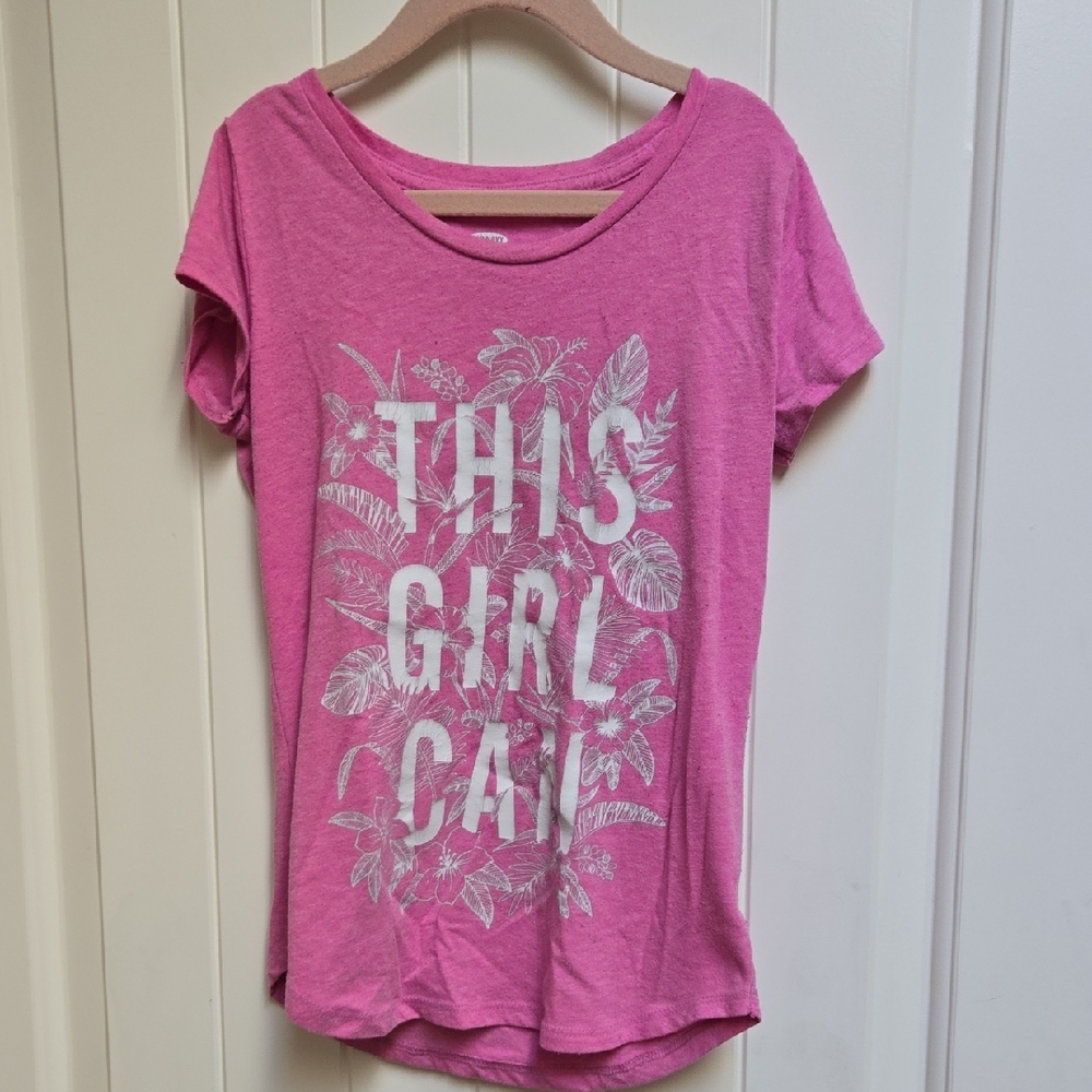 Old Navy Pink White Graphic Kids T-Shirt Medium (8) This Girl Can